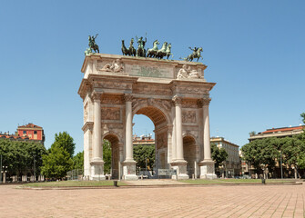Fototapeta na wymiar Sempione Park, Arch of Peace from the Napoleonic period;Milan,Lombardy,Italy.