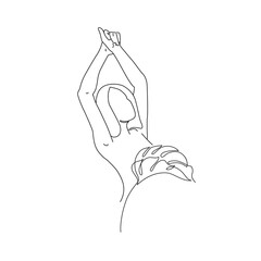 Pretty lady continuous line vector for spa salon, summer vacation, travel, beach design, wellness