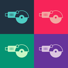 Pop art Angle grinder icon isolated on color background. Vector