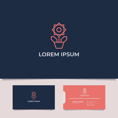 Geometric Lines Sun Flower on Pot with Business Card