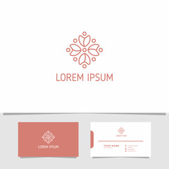 Line Pattern Flower Logo with Business Card Template