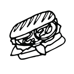 Doodle hamburger.Line art hand drawn vector element.