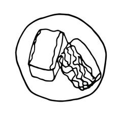 Doodle mediterranean cuisine.Line art hand drawn vector element.