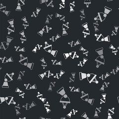 Grey Satellite dish icon isolated seamless pattern on black background. Radio antenna, astronomy and space research. Vector