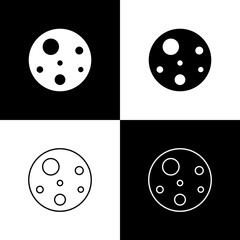 Set Planet Mars icon isolated on black and white background. Vector