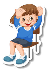 Sticker template with a girl cartoon character isolated