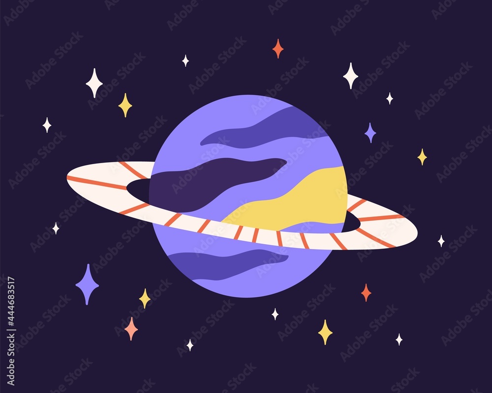 Wall mural abstract planet sphere with ring around in outer space. alien world with strange globe and stars in 