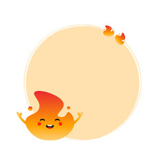 Round shape vector background with cute and happy cartoon style fire, flame character.
