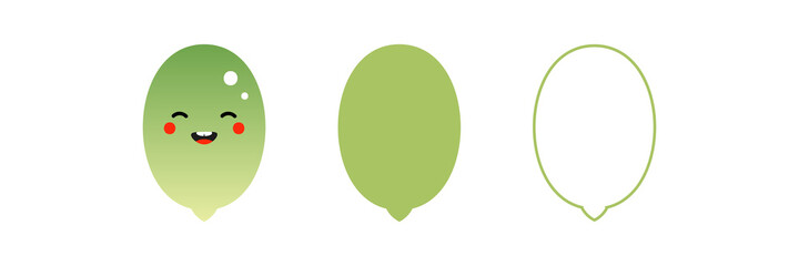 Set, collection of cute cartoon style raw shelled pumpkin seed character with seeds icons, symbols for healthy food design.