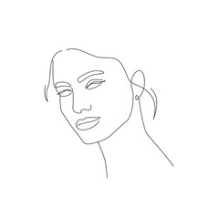 Woman Portrait One Line Drawing. Creative Contemporary Abstract Line Drawing. Beauty Fashion Female Face. Vector Minimalist Design for Wall Art, Print, Card, Poster.