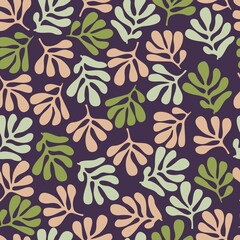 Leaves Seamless Pattern. Vector Trendy Contemporary Textured Print Design. Perfect for Wall Art, Prints, Social Media, Posters, Invitations, Branding Design. Abstract Botanical Texture Bohemian, Boho 