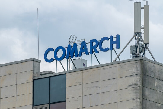 Zielona Gora, Poland - June 1, 2021: Comarch logo and sign. Comarch is a Polish multinational software house and systems integrator.