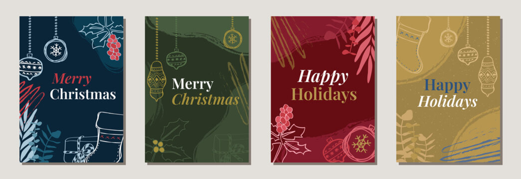 Modern multicolor christmas holiday posts for invitations, posters, card, social media, advertising, promotion and marketing, elegant and absrtact