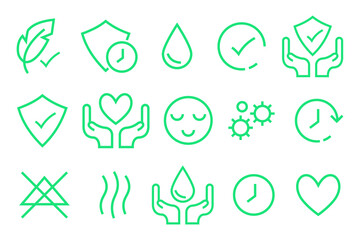 Green icons for disinfectants. Vector illustration  - obrazy, fototapety, plakaty