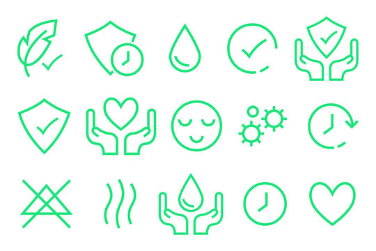 Green icons for disinfectants. Vector illustration 