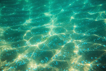 Fototapeta premium Underwater ocean view and sun rays as natural background.