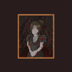 Pixel art spooky woman picture with old frame.