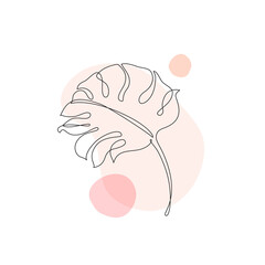 Tropical monstera leaf silhouette in line art on pastel geometric shapes background