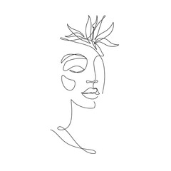 Beautiful woman vector logo design in simple minimal line art style.