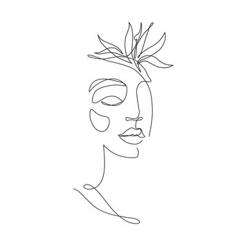 recommend clip art: Beautiful woman vector logo design in simple minimal line art style.