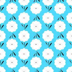 white flowers on a bright blue background