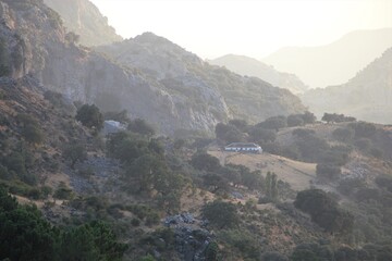 Old world Mediterranean evening mood created by an isolated, typically white washed Andalusian ...