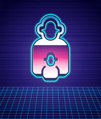 Retro style Taking care of children icon isolated futuristic landscape background. 80s fashion party. Vector