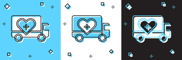 Set Humanitarian truck icon isolated on blue and white, black background. Vector
