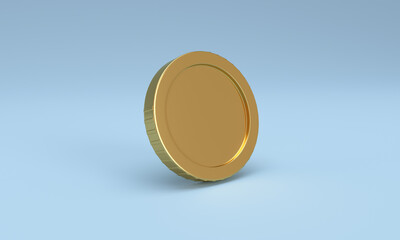 Blank gold coin on blue background. 3D coins icon for web banner, and mobile application icon.