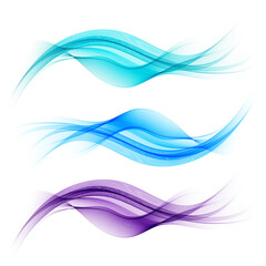 Set abstract color smoke wave. Transparent smooth Vector lines.