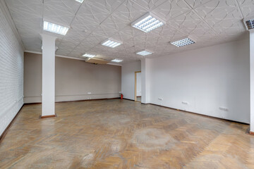 Modern white empty room interior with columns and panoramic windows.  room for office or store