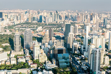 Naklejka premium Cityscape of Bangkok City Skyscraper Buildings of Thailand, Landscape of Business Financial District Center of Thailand., Beautiful Scene of Urban City Downtown and Capital Real Estate of Thailand