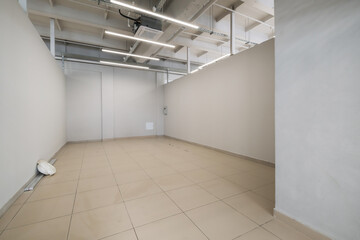 Modern white empty room interior with columns and panoramic windows.  room for office or store