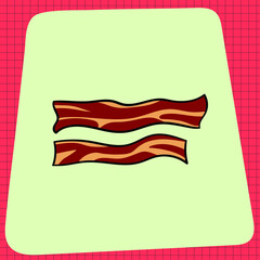 Sizzling Hot Fried Bacon Strips. Everyday household breakfast items. Food icons for menu design. Vector Graphic Elements isolated on White Background