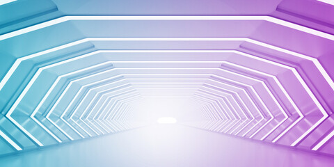 Light Corridor modern background. Futuristic Sci-Fi Tunnel. 3D Rendering