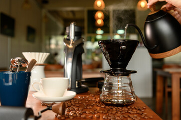 Tools to make drip coffee and brewing drip coffee