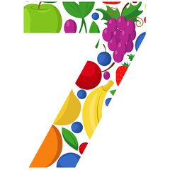 The vector number 7 is made of ripe fruit. An illustration on the topic of numbers and counting.
