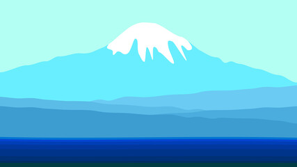 Vector view of mount fuji in foggy morning