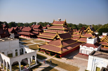 Ancient ruins building of Mandalay Palace the last Burmese monarchy Royal Residency for Majesty on mandalay hill for Burma people and foreign traveler travel visit in Mandalay region, Myanmar or Burma