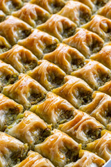 Pistachio baklava. Close-up pistachio baklava. Local name cimcik baklava