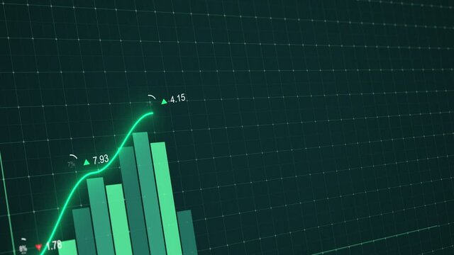 Rising stock graph animation. Dynamic infographics. Growing chart showing successful rates. Global statistics. Business data visualization. Positive trend of currency rate, income. Technological clip