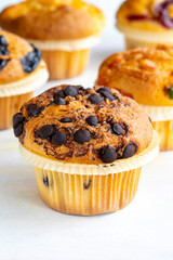 Muffins. Assortment of muffins on a white background.