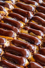Close-up chocolate eclair cake