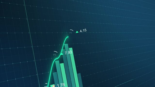 Rising stock graph animation. Dynamic infographics. Growing chart showing successful rates. Global statistics. Business data visualization. The positive trend of the currency rate, income.  