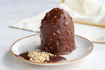 Chocolate and pistachio cake on a white background