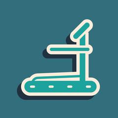 Green Treadmill machine icon isolated on green background. Long shadow style. Vector
