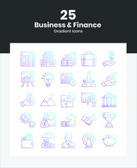 Business and Finance Icon Set - Personal Business Finance Icons Set in Line Gradient Icons