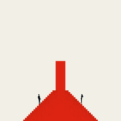 Business gender gap and barriers vector concept. Symbol of obstacles, inequality. Minimal illustration.