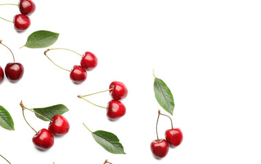 Tasty ripe cherries on white background