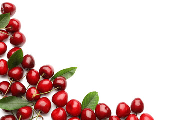 Tasty ripe cherries on white background